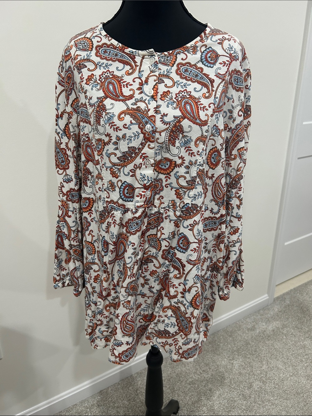 Lands' End Cream Paisley Button-Front Tunic